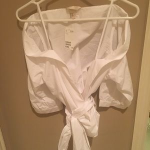 White wide neck wrap top.